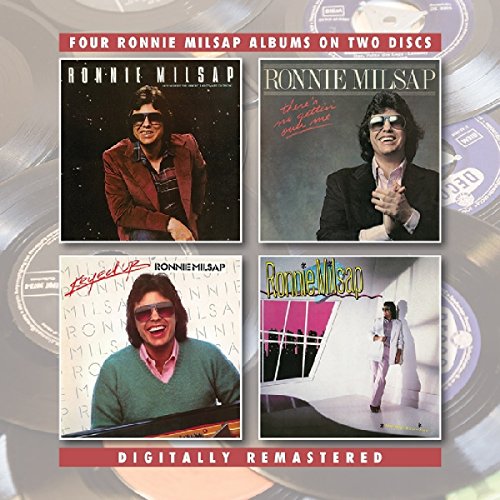 Four Ronnie Milsap album covers displayed on a background of vinyl records.