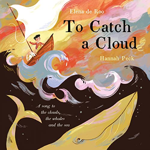 Book cover: boy in boat sailing on waves with whale and clouds.