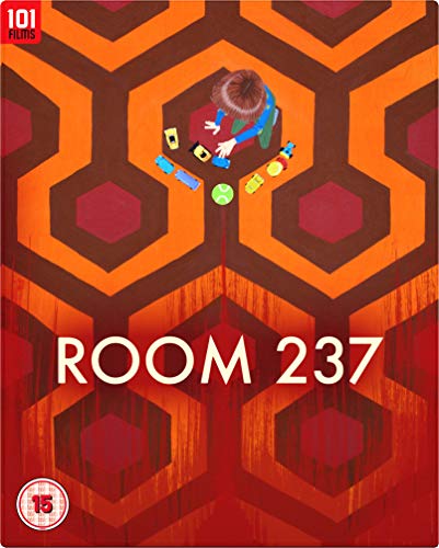 Room 237" Blu-ray cover with a child seen from above on a patterned floor.