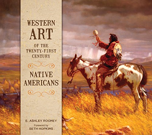 "Book cover with Native American on horseback holding feathered headdress, against a prairie landscape."