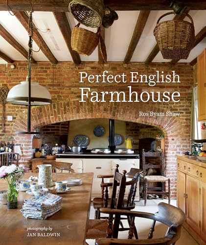 Book cover showing a rustic kitchen with exposed brick, wooden beams, and hanging baskets.