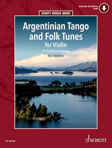 Sheet music cover: "Argentinian Tango and Folk Tunes for Violin" with landscape.