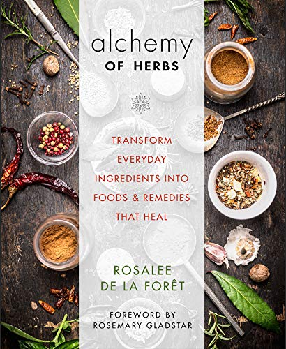 Book cover with herbs, spices, and text: "Alchemy of Herbs.