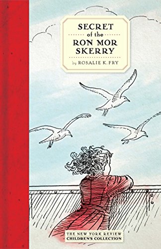 Book cover with sketched seagulls, a girl, and red vertical stripe.