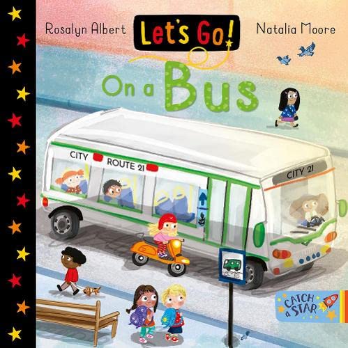 Children’s book cover depicting a white bus with passengers and kids waiting.