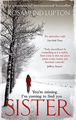 Book cover: snowy landscape, a lone figure in red, bold "SISTER" title.