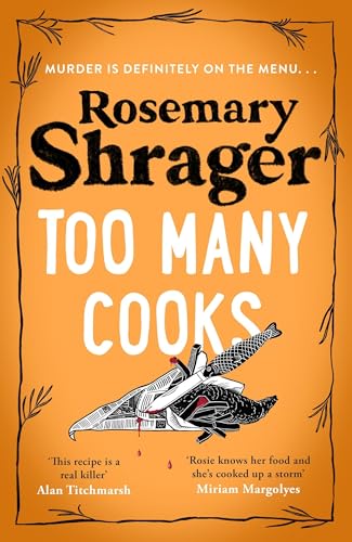 Book cover: "Too Many Cooks" by Rosemary Shrager, with kitchen knife illustration.