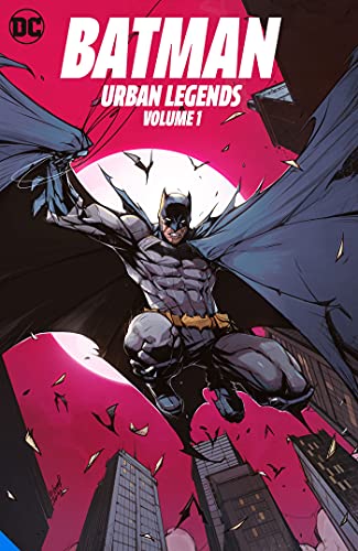 Batman soars over a city skyline on the cover of Volume 1.