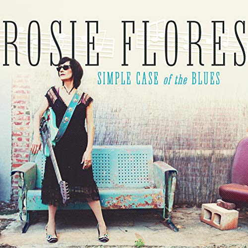 Rosie Flores album cover featuring a woman with a turquoise guitar and bench.