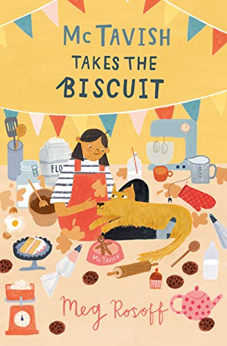 Book cover: girl, dog, and baking supplies in a colorful illustration.