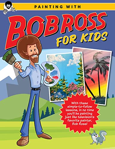 Book cover featuring Bob Ross with painted landscapes and a squirrel.