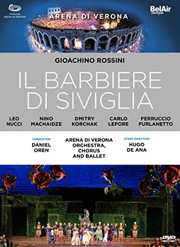 DVD cover for Rossini's Il Barbiere di Siviglia featuring the Arena di Verona.