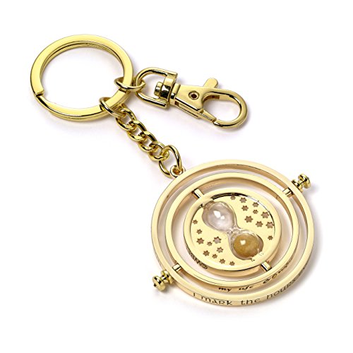 Small rotating keyring with a time turner design, likely resembling a miniature hourglass.