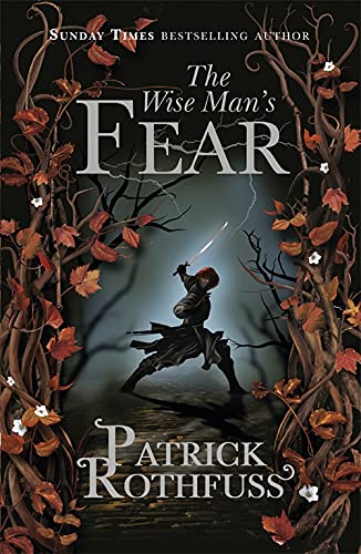 Book cover: "The Wise Man's Fear" with a figure wielding a sword.