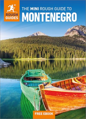 Montenegro travel guide cover with boats on a calm lake and mountains.