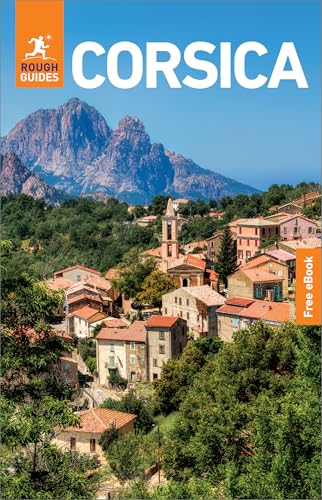 Cover of The Rough Guide to Corsica featuring a hillside village and mountains.