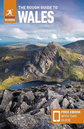 Mountainous landscape with lake and rocks, travel guide cover with text and logo.