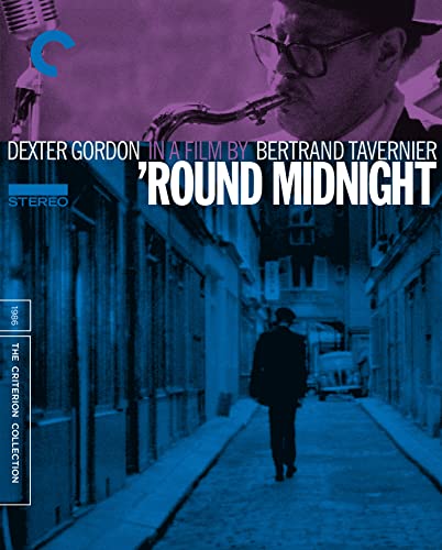 Blu-ray cover for “Round Midnight” featuring a jazz musician and city street.