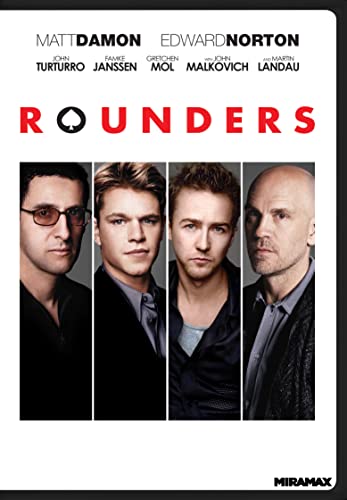 “Rounders” DVD cover featuring headshots of four men: Damon, Norton, Janssen, and Malkovich.