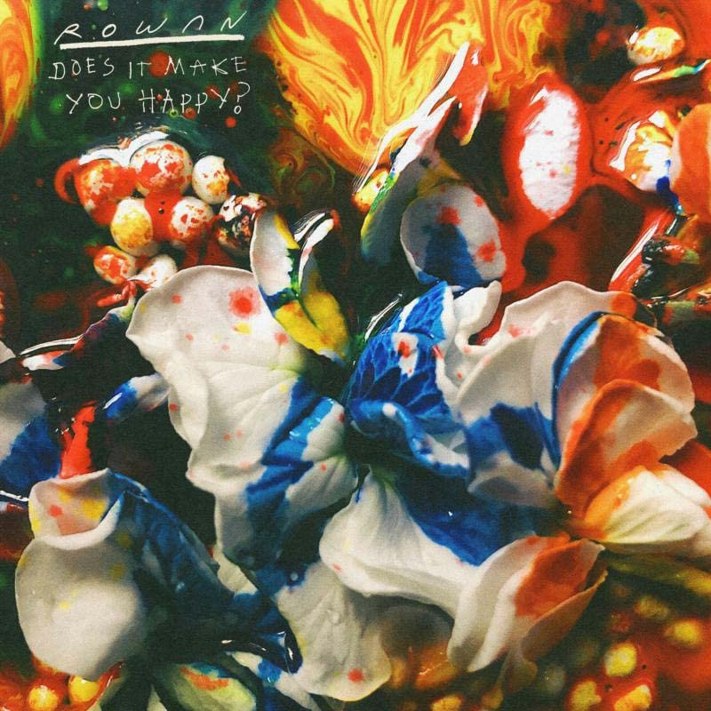 CD cover with abstract, colorful floral painting and band name "Rowan".