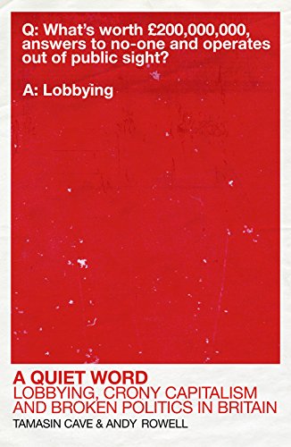 Red book cover with white text questioning lobbying and British politics.