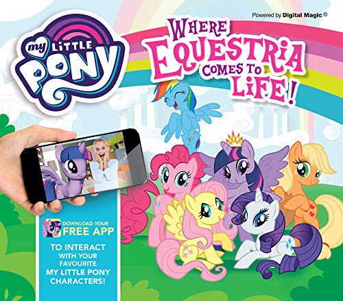 My Little Pony book cover with colorful ponies and a smartphone display.