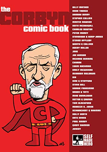 Caricature of Jeremy Corbyn as a superhero in a red suit and cape.