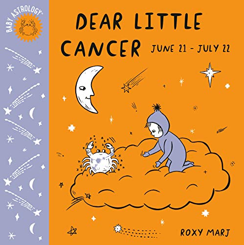 Book cover with a baby, crab, moon, and stars; astrology theme.