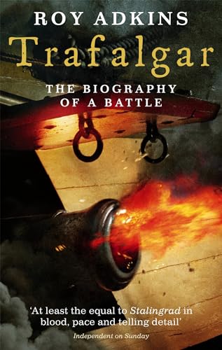 Book cover for “Trafalgar,” depicting a ship’s side with cannon fire.