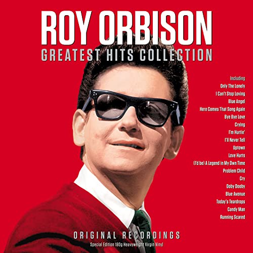 Roy Orbison album cover, red background, artist in sunglasses, tracklist right side.