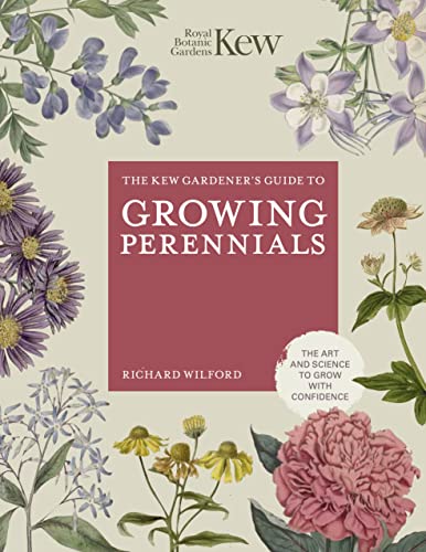 Book cover featuring floral illustrations and text: "The Kew Gardener's Guide to Growing Perennials.