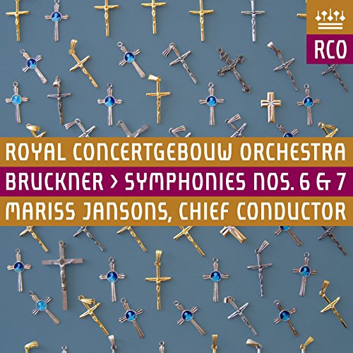 "CD cover with blue background, scattered trumpet images, and white text on colored stripes."