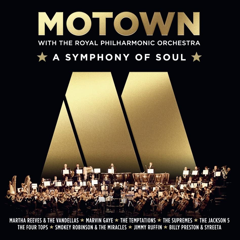 Album cover: "Motown With The Royal Philharmonic Orchestra" featuring orchestra silhouette.