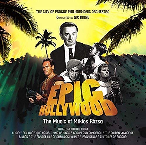 CD cover for “Epic Hollywood” featuring film stills and composer Miklós Rózsa.