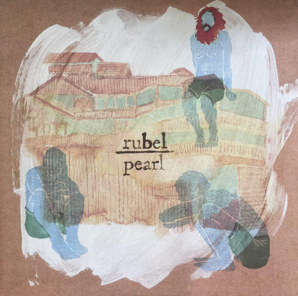 Painted album cover with figures, buildings, and the text “rubel pearl”.