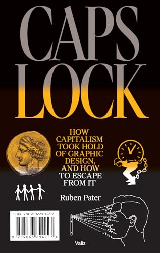 Book cover with large title CAPS LOCK, gold coin, clock figure, and barcode.