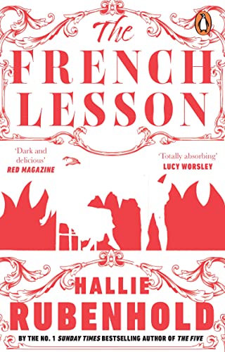 Book cover: "The French Lesson" by Hallie Rubenhold, red and white design.
