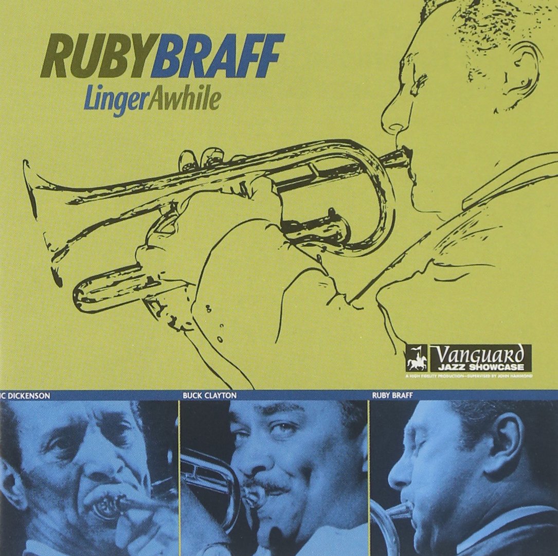 CD cover for Ruby Braff’s “Linger Awhile” featuring a sketched trumpet.