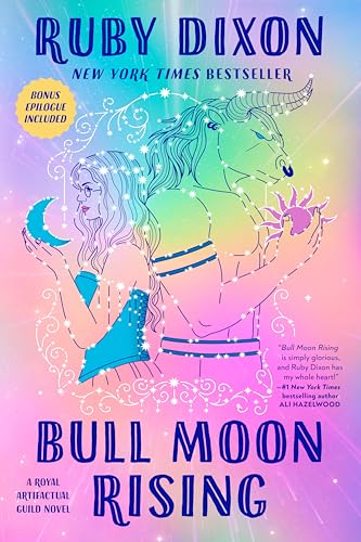 Book cover featuring a woman and a minotaur against a rainbow gradient background.
