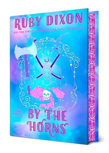 Book cover: blue and purple with a horned figure and axe.