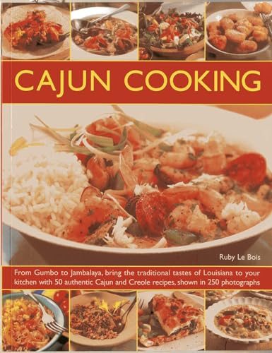 Cookbook cover titled Cajun Cooking featuring a large bowl of shrimp and rice.