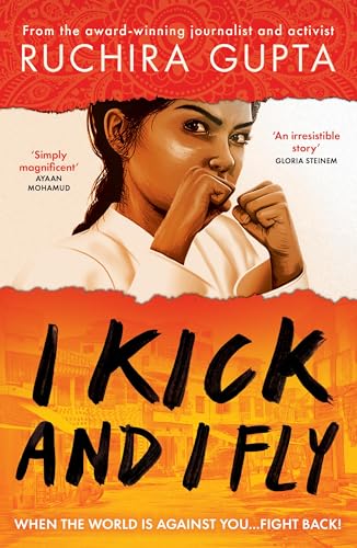 Book cover featuring a determined woman with boxing gloves, titled "I Kick and I Fly".