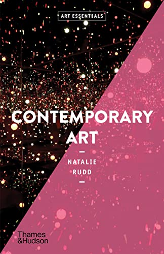 Book cover titled Contemporary Art by Natalie Rudd, featuring a dark room with lights.