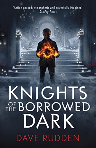 Book cover: young man holding flames on grand staircase.