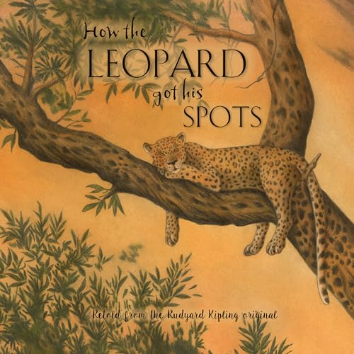 Leopard resting on a tree branch, illustrated children's book cover.