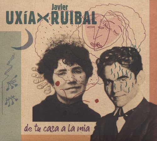 CD cover featuring portraits of Javier Ruibal and Uxía with abstract art.