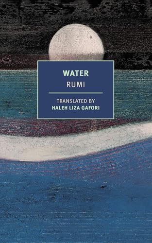 Book cover titled Water by Rumi, featuring an abstract blue and white textured background.