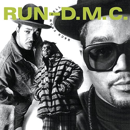 Run-DMC album cover, three men in hats and jackets, green text.