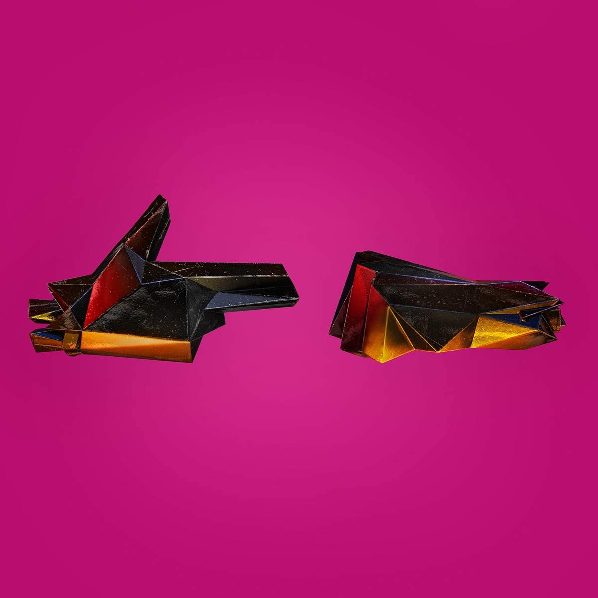 "Shards of broken glass on a bright pink background."