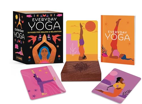 Yoga card set with illustrated poses and a wooden box.